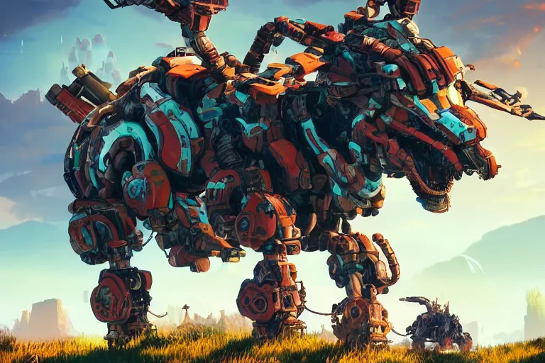 Image similar to grazer machine mecanical creature robot of horizon forbidden west horizon zero dawn bioluminiscence global illumination ray tracing hdr fanart arstation by ian pesty and alena aenami artworks in 4 k