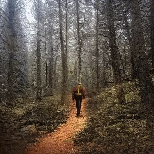 Prompt: last picture taken by missing hiker, photograph, glitched, ominous