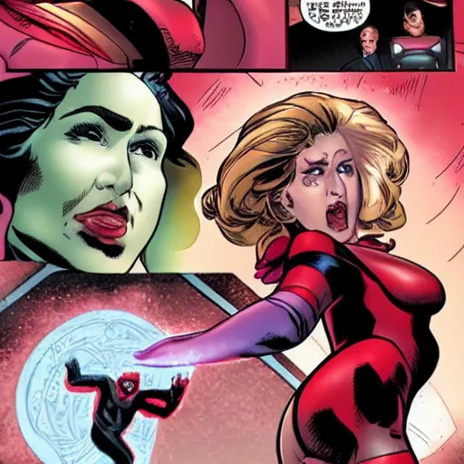 Image similar to scarlet witch defeating a dictator,