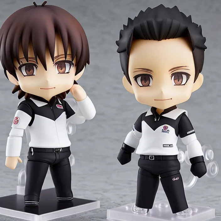 Prompt: a anime nendoroid of elon musk wear white polo and black shoe, car tesla 3, figurine, product photo, detailed