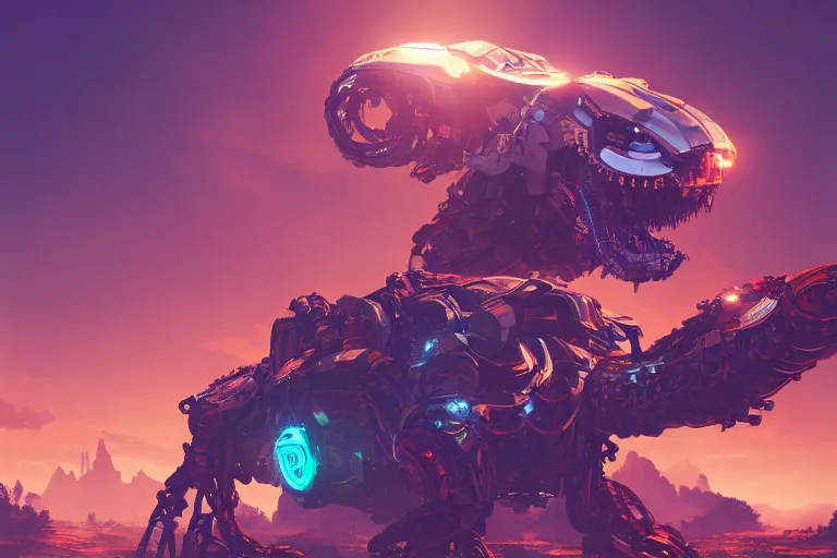 Image similar to slitherfang machine mecanical creature robot of horizon forbidden west horizon zero dawn radiating a glowing aura global illumination ray tracing hdr fanart arstation by ian pesty and alena aenami artworks in 4 k