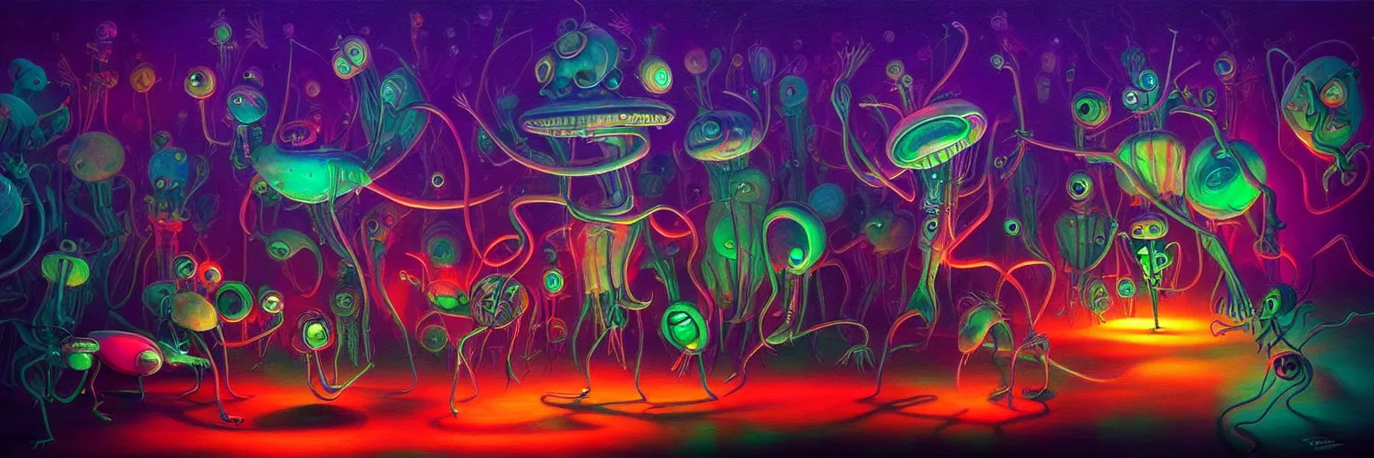 Image similar to strange plankton creatures from the depths of the collective unconscious, dramatic lighting, surreal darkly colorful painting by ronny khalil