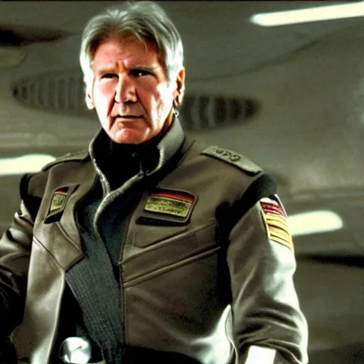 Image similar to A still of Harrison Ford as Commander Adama in Battlestar Galactica (2003)