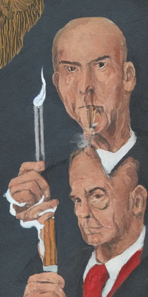 Image similar to the judge from Phoenix Write, smoking a cig