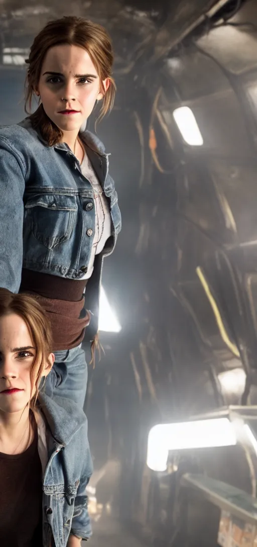 Image similar to Emma Watson in Ready Player One, XF IQ4, 150MP, 50mm, F1.4, ISO 200, 1/160s, natural light