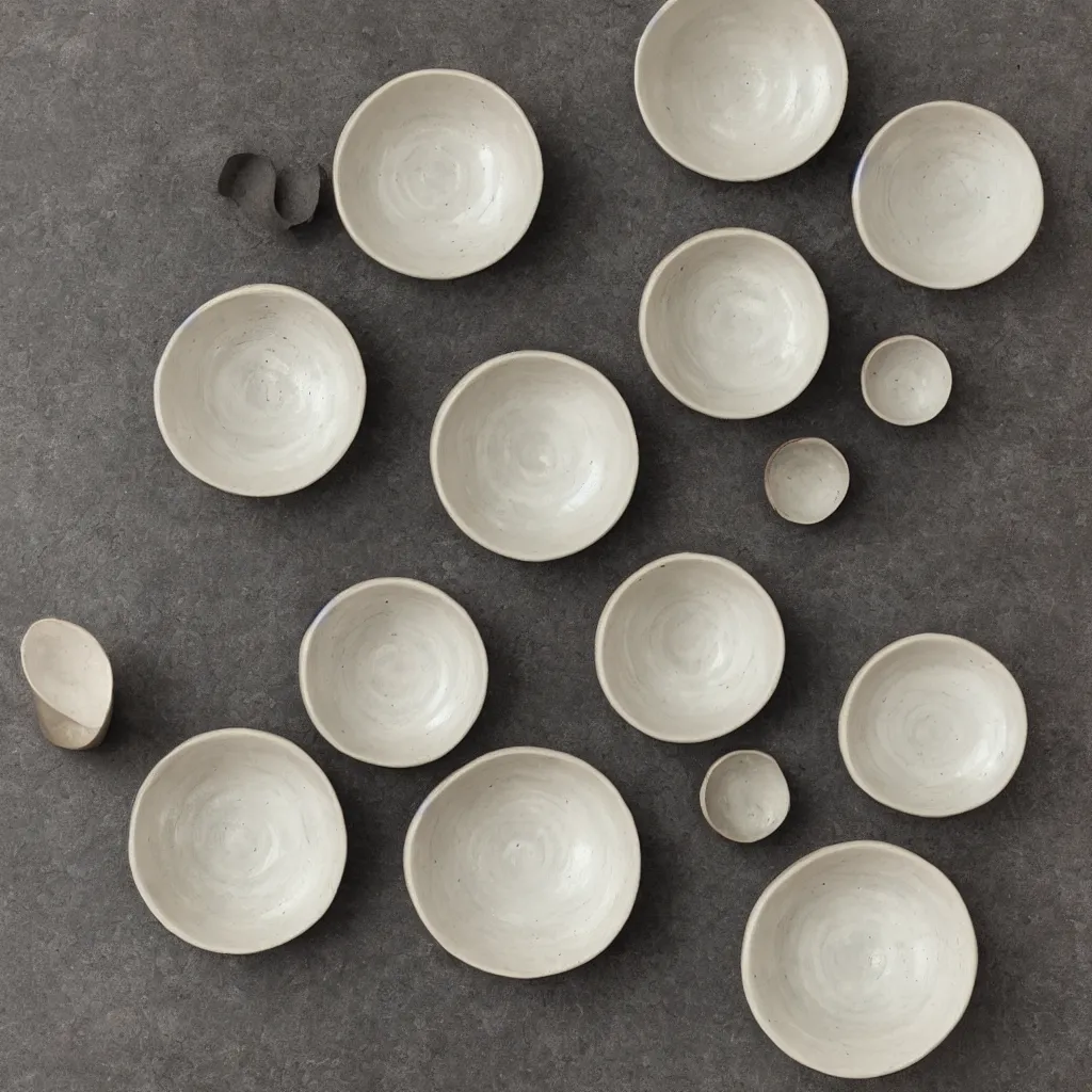 Image similar to wabi - sabi ceramic set on, wheel - thrown