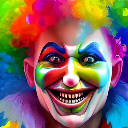 Image similar to Portrait of a colorful happy joyful funny clown, artstation, cgsociety, masterpiece