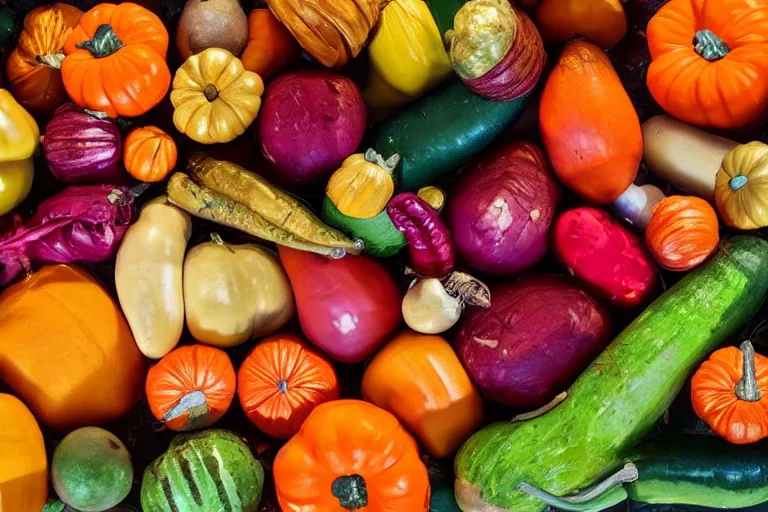 Image similar to beautifully displayed photorealistic fall vegetables