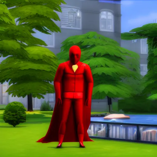 Image similar to a person wearing a red hood and holding a bell in sims 4 screenshot