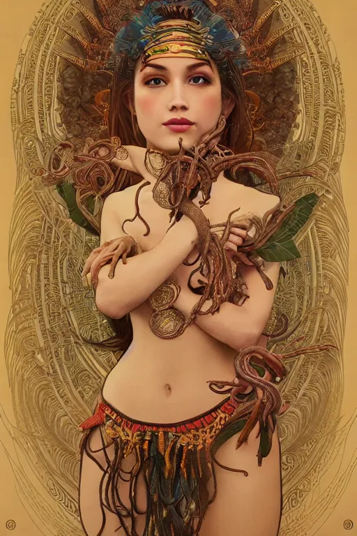 Image similar to an immaculate render of a dancing tribal goddess adorned with leaves and cables and bird wings, dancing in a temple surrounded by wild tentacles made from mandalas and incense smoke, full body, perfect face, powerful, cinematic, beautifully lit, by artgerm, by alphonse mucha, by karol bak, 3 d, trending on artstation, octane render, 8 k