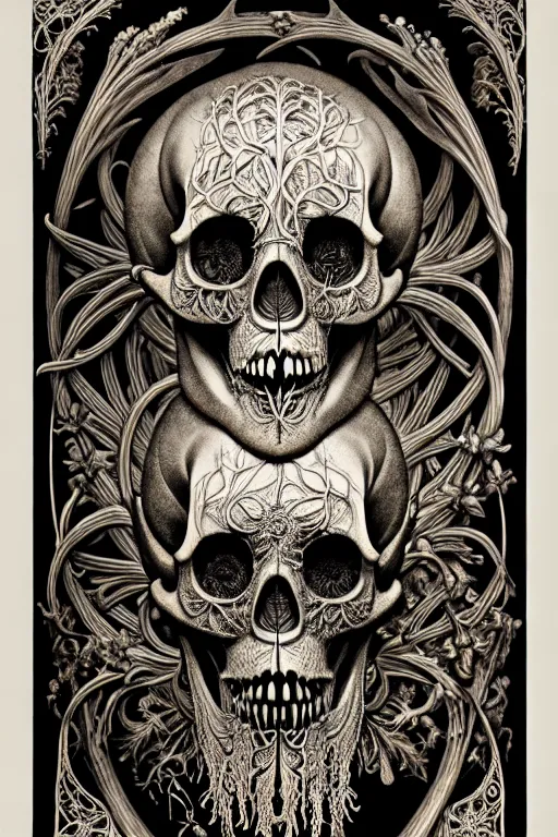 Image similar to art forms of nature by ernst haeckel, memento mori by arthur rackham, ornate antique porcelain beautiful skull mask, ultrasharp, photorealistic, hyperdetailed, octane render, polished, art nouveau, neo - gothic, gothic, intricate ornamental organic filigree, art nouveau botanicals, art forms of nature by ernst haeckel, horizontal symmetry, symbolist, visionary