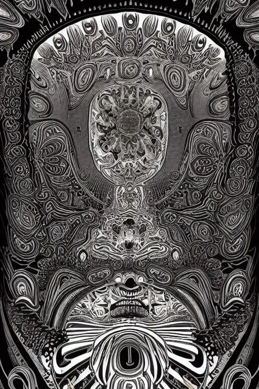 Image similar to Flowing lettering that says The Bozone, Fillmore concert poster for The Bozone by Robert Crumb, by Victor Moscoso, by Laurie Lipton, black light velvet poster, intricate paisley filigree, Bozo the clown. Clown motif, Shiny bulbous red clown nose at the center of an infinite fractal mandala tunnel of clowns, Unreal Engine, Cryengine, Artstation