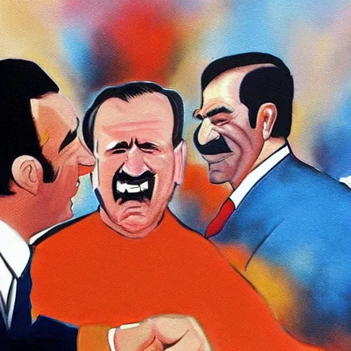 Image similar to Painting of George H.W. Bush punching Saddam Hussein in the stomach