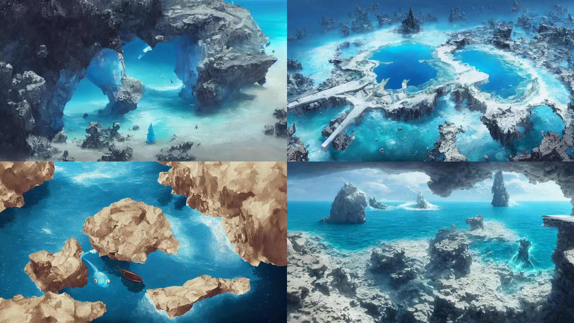 Prompt: clear blue ocean waters splitting apart to reveal ocean floor, whimsical surrealism, dream recording, 4 k, award - winning, octane render, deep - space imaging, trending on artstation, art by salvador dali, by greg rutkowski