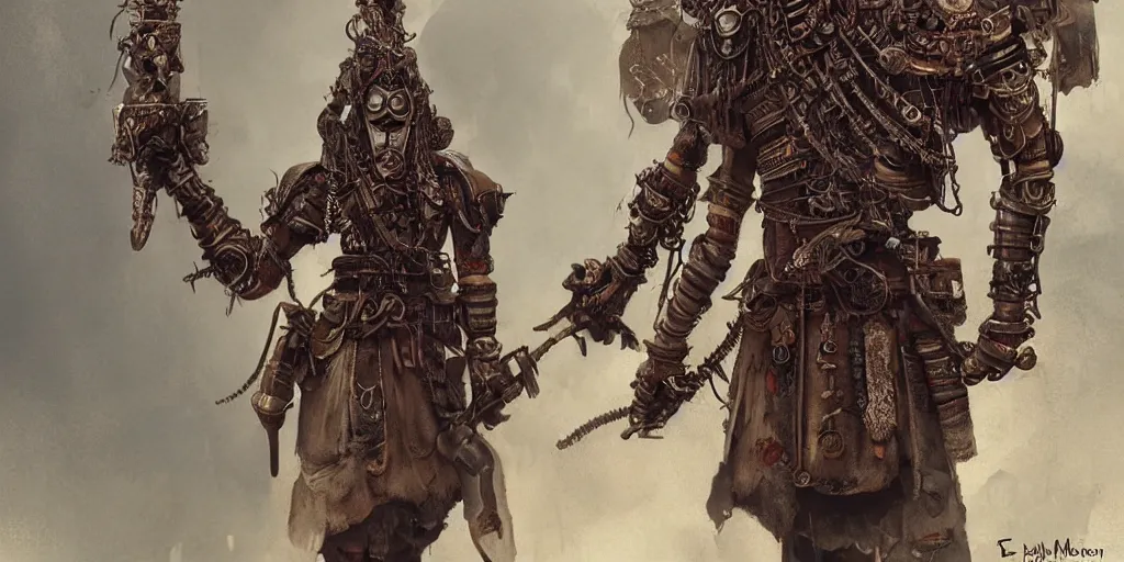 Image similar to steampunk indian knight, horror, creepy, artstation, highly detailed painting, art by eddie mendoza