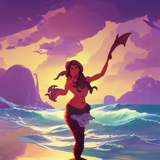 Image similar to painting mermaid treasure on sea of thieves game avatar hero smooth face median photoshop filter cutout vector, behance hd by jesper ejsing, by rhads, makoto shinkai and lois van baarle, ilya kuvshinov, rossdraws global illumination