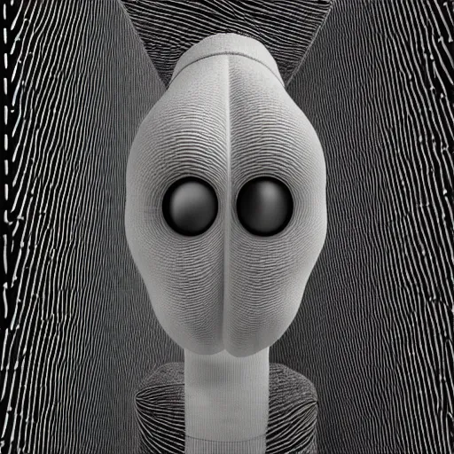 Prompt: portrait photo of a wool sock with giant eyes, face made from thick cyberpunk wires, extremely high details, realistic, by MC Escher and Rene Margitte and victor enrich