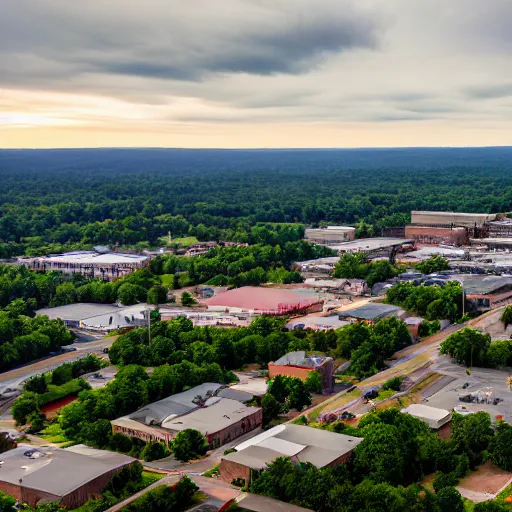 Prompt: an aerial view of Cullman, Alabama, award winning photo, artstation, 8k quality,