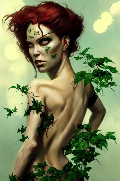 Prompt: aeon flux as poison ivy profile picture by Greg Rutkowski, dynamic pose, matte painting, intricate, fantasy concept art, elegant, by Stanley Artgerm Lau, WLOP, golden ratio, thomas kindkade, alphonse mucha, loish, Peter chung, norman Rockwell,