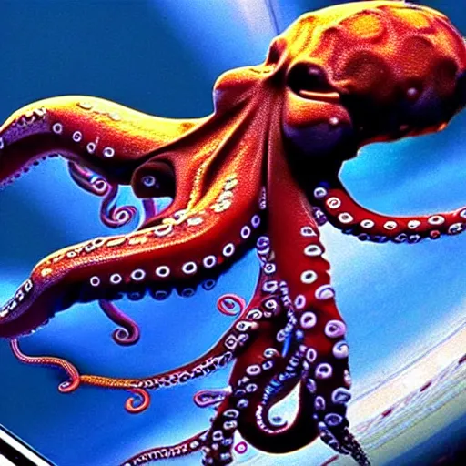 Image similar to hyperrealism photography computer simulation visualisation of detailed octopus riding on a astronaut back in the detailed ukrainian village in dramatic scene from movie the big lebowski ( 1 9 9 8 )