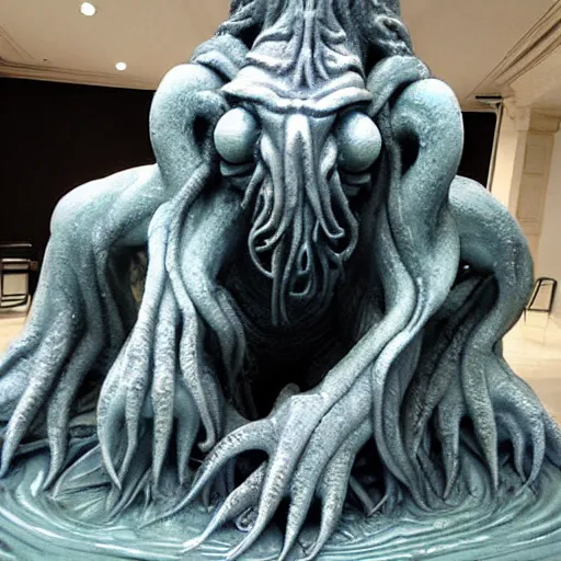 Prompt: cthulhu creature as a marble statue, very detailed, hyper realism