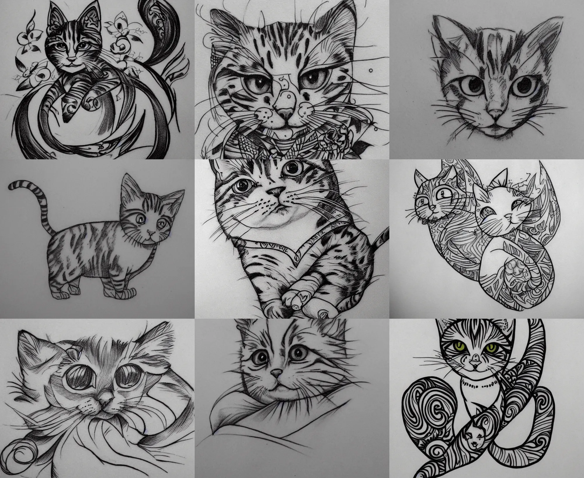 Prompt: Tattoo Design line sketch Stylized kitten