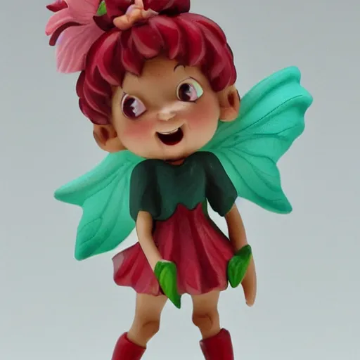 Prompt: a femo figurine of a cute funny strawberry fairy