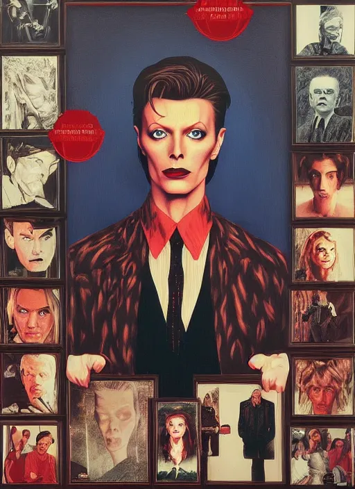 Image similar to twin peaks poster art, portrait of david bowie discovered the secrets of the black lodge, by michael whelan, rossetti bouguereau, artgerm, retro, nostalgic, old fashioned