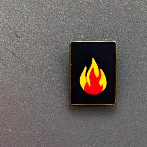 Image similar to a photo of a retro 1 9 6 0 s minimalistic plain fire flames warning label enamel pin, studio lighting, behance