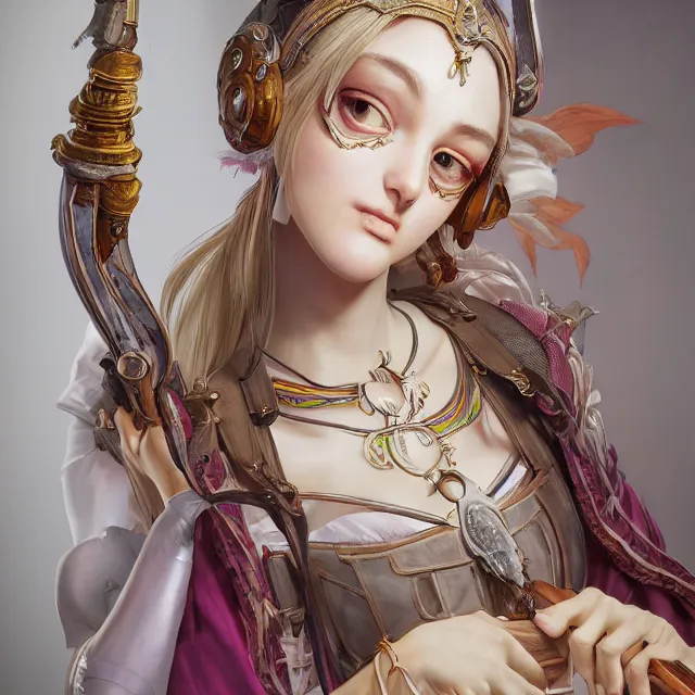 Image similar to studio portrait of neutral good colorful female cleric bard healer as absurdly beautiful, elegant, young skinny gravure idol, ultrafine realistic detailed face illustration by kim jung gi, irakli nadar, intricate linework, sharp focus, bright colors, matte, octopath traveler, final fantasy, unreal engine highly rendered, global illumination, radiant light, intricate environment