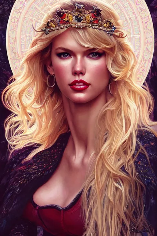 Image similar to a mix between claudia schiffer and taylor swift and britney spears and denise richards in wild things as a princess, fantasy, intricate, elegant, highly detailed, digital painting, artstation, concept art, matte, sharp focus, illustration, art by artgerm and greg rutkowski and alphonse mucha