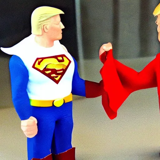 Prompt: Super Man shaking Donald Trump\'s hand