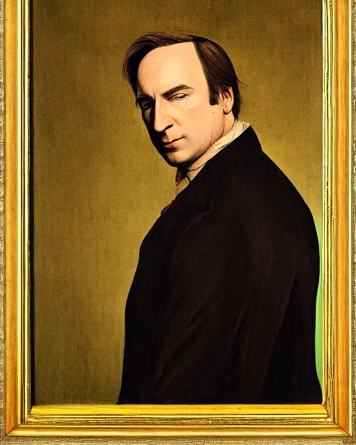 Prompt: a detailed portrait of bob odenkirk as saul goodman by jean auguste dominique ingres, neoclassical, illuminated manuscript, gold leaf