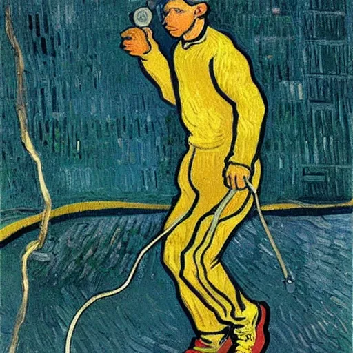 Prompt: runner with headphones by van gogh