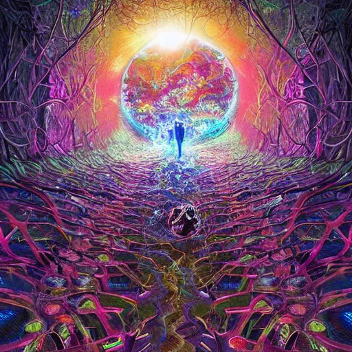 Image similar to the incredible trippy interwoven sorry apophasis matrix universe nature beautiful sunshine beautiful forest of cybernetic networking realistic apophasis nuclear time stoppages reality shift warp by greg rutowski and james gurney artstation