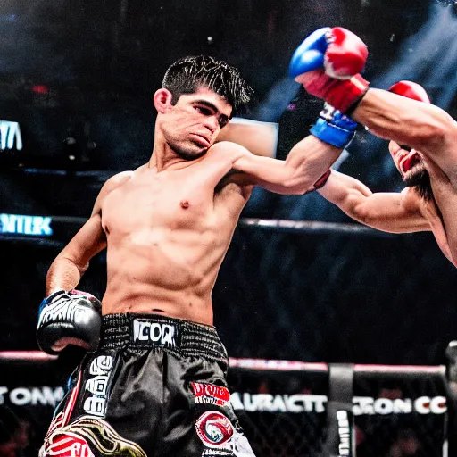 Image similar to chito vera knocks out dominick cruz via headkick, by annie leibovitz and steve mccurry, natural light, detailed face, canon eos c 3 0 0, ƒ 1. 8, 3 5 mm, 8 k, medium - format print