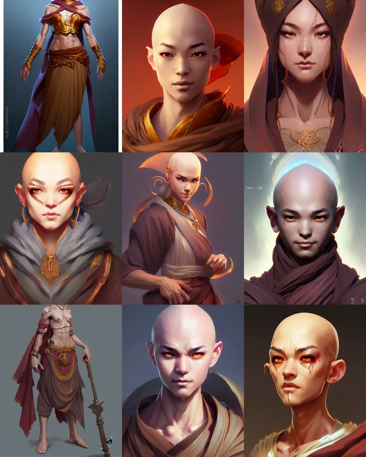 Prompt: character concept art of a gorgeous fantasy monk | | distinct - fine, key visual, realistic shaded perfect face, fine details by stanley artgerm lau, wlop, rossdraws, james jean, andrei riabovitchev, marc simonetti, sakimichan, and jakub rebelka, trending on artstation