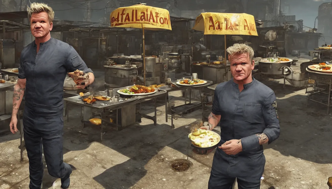 Prompt: gordon ramsay, food vendor, fallout, unreal engine 4