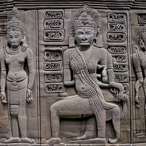 Prompt: angkor wat bas relief