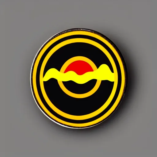 Image similar to a retro minimalistic circle enamel pin of a retro minimalistic clean fire warning label, smooth curves