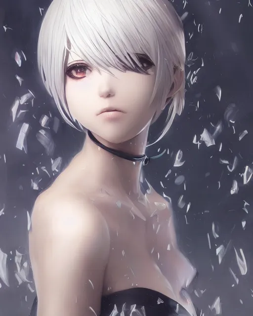 Image similar to An anime portrait of 2B from nier automata, by Stanley Artgerm Lau, WLOP, Rossdraws, James Jean, Andrei Riabovitchev, Marc Simonetti, and Sakimichan, highly detailed, ultra detailed, golden hour, trending on artstation, cgstudio