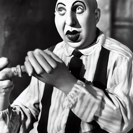Image similar to schlitzie from freaks, 1 9 3 2, black and white movie made by tod browning