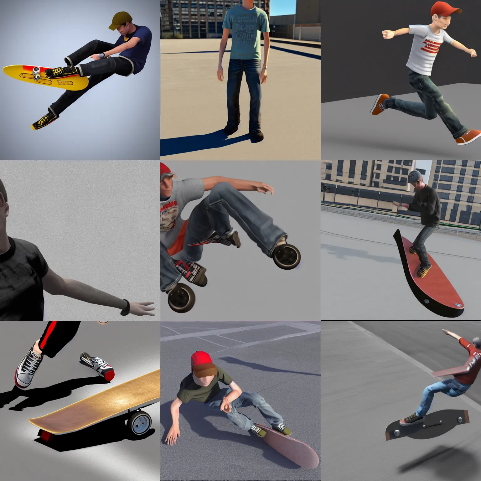 Prompt: tony hawk 3 ds max animation render redshift realistic 4 k