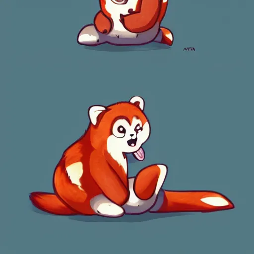 Image similar to cute cartoon drawing of a red panda waking up from bed yawning and stretching, character art, painting, trending on artstation