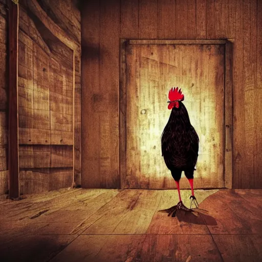 Prompt: saul goodman and a rooster in a saw movie torture chamber, horror movie background, saul goodman, rooster, photo