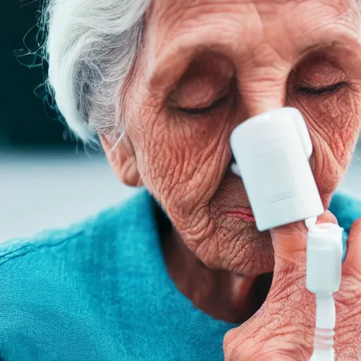 Prompt: an old woman with oxygen line connected to her nose