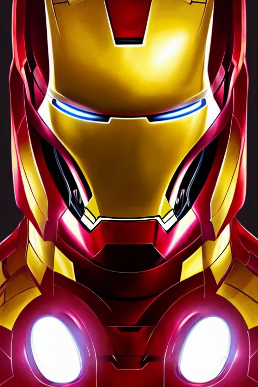 Image similar to elon musk as iron man smiling, realistic portrait, symmetrical, highly detailed, digital painting, artstation, concept art, smooth, sharp focus, illustration, cinematic lighting, art by artgerm and greg rutkowski and alphonse mucha