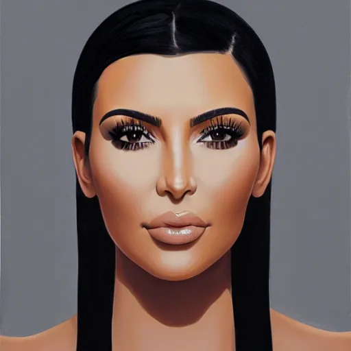 Prompt: a symmetrical portrait of kim kardashian, oil painting, pale colors, high detail, 8 k, wide angle, trending on artstation,