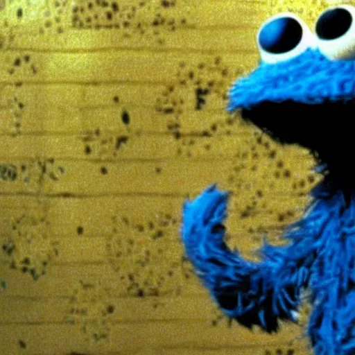Prompt: Film still of Cookie Monster in the Matrix (1999)