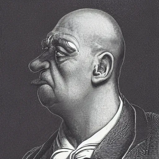 Prompt: Portrait of Homer Simpson by Gustave Doré